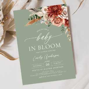 Groene Wildflower Baby in Bloom Autumn Baby shower Kaart