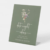 Groene Wildflower Boho Datum Night Sign Reclamebord Met Voetstuk (Voorkant)