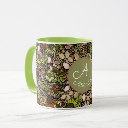 Groene Wildflower Garden Pattern Mok (Voorkant links)