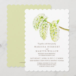 Groene wilgen catkin waterverf bruiloft uitnodigin kaart