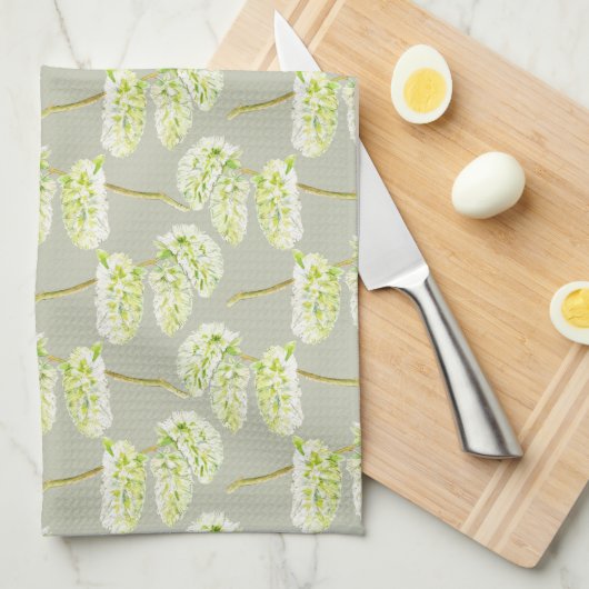 Groene wilgen waterverf gepatterd theedoek (Quarter Fold)