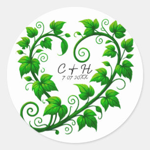 Groene Wingerd Hart Bladeren Bruiloft Ronde Sticker