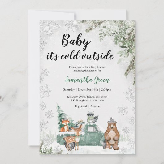 Groene Winter Bos Baby Shower Kaart (Voorkant)