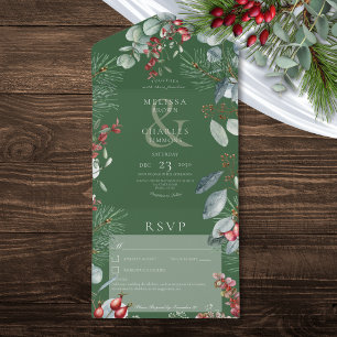 Groene winter dennenbessen Eucalyptus Geen diner All In One Uitnodiging