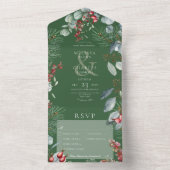 Groene Winter Pine Berries Eucalyptus Drie Diner All In One Uitnodiging (Binnen)