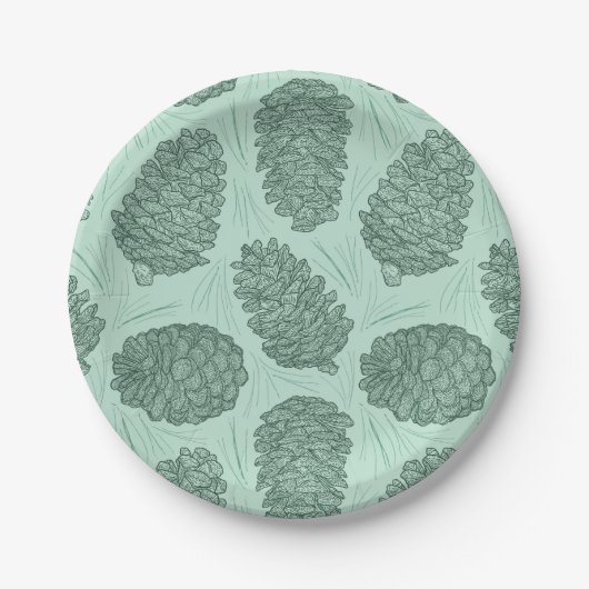 Groene Winter Pinecones Papieren Bordje (Voorkant)