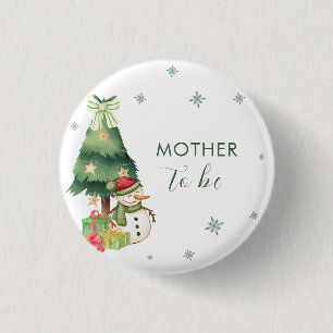 Groene Winter Sneeuwman Moeder Wordt Baby Borrel Ronde Button 3,2 Cm