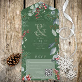 Groene winterpine bessen Eucalyptus QR-code All In One Uitnodiging