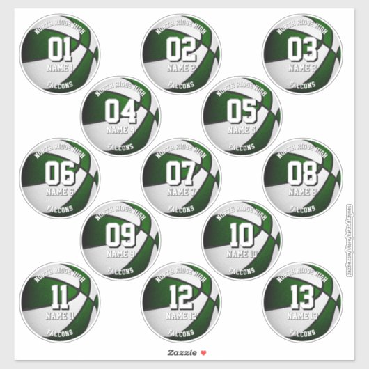 Groene witte basketbal stickers voor 13 atleten (Vel)