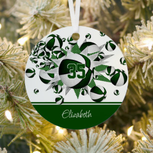Groene witte basketballen sterren gepersonaliseerd metalen ornament