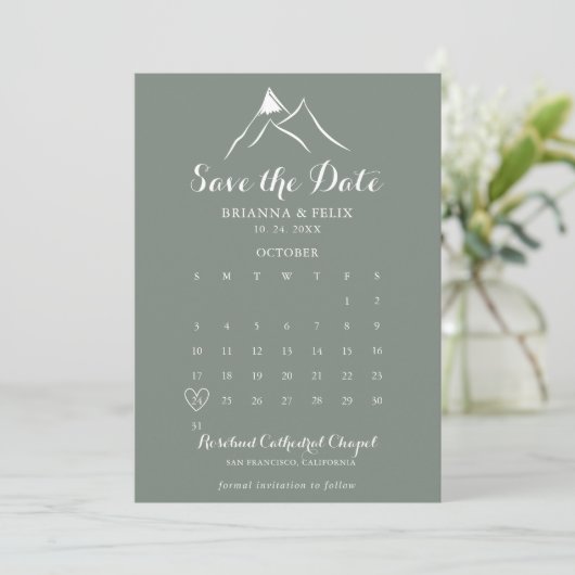 Groene Witte Berg Sla de Datumkalender op Save The Date (Staand voorkant)