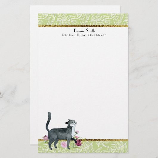 Groene witte bladeren en goudgrijze katkerbroeken briefpapier (Voorkant / Achterkant)