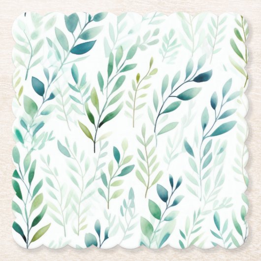 Groene witte bladeren kartonnen onderzetters (Voorkant)