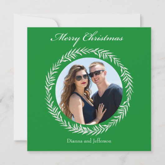 Groene Witte Bladeren Krans om uw foto heen Feestdagenkaart (Voorkant)