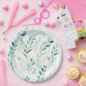 Groene witte bladeren papieren bordje (Feest)