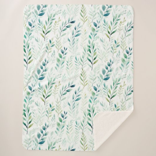 Groene witte bladeren sherpa deken (Voorkant)