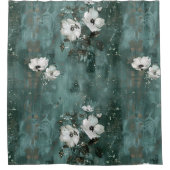 Groene Witte Bloem Floral Douchegordijn (Voorkant)
