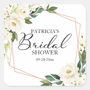 Groene Witte Bloemen Geometrische Bruiloftsdouche  Vierkante Sticker