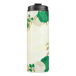 Groene witte bloemen goud botanisch thermosbeker