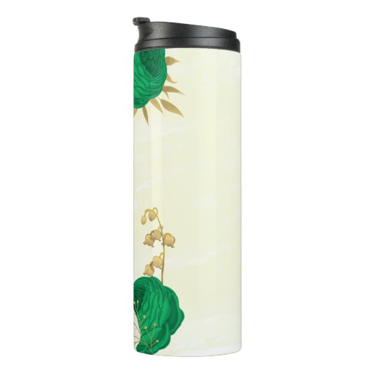 groene witte bloemen goud botanisch thermosbeker (Geroteerd rechts)