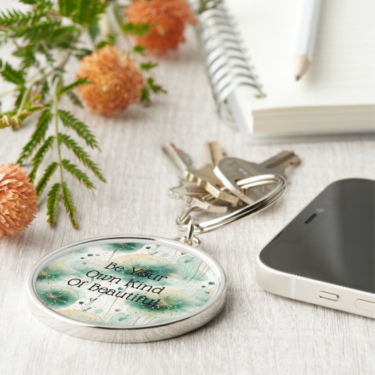 Groene witte bloemen sleutelhanger (Zijkant)