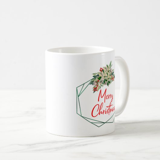 Groene Witte Bloemen Vrolijke Kerst Koffie Mok (Voorkant rechts)
