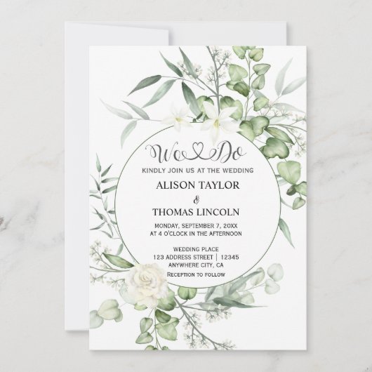 Groene witte bloemenkalligrafie alles in één kaart (Voorkant)