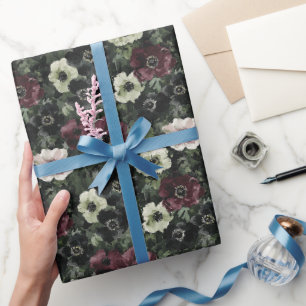 Groene Witte Bourgogne Bloemen Verjaardag Cadeaupapier