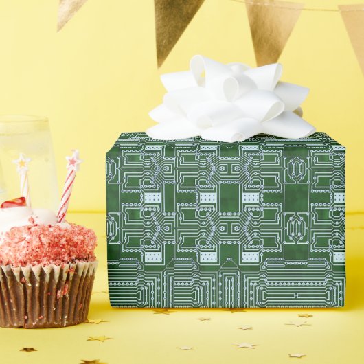Groene witte-computercircuitaansluitingen cadeaupapier (Verjaardagsfeest)
