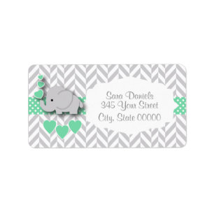 Groene, Witte en Grijze Olifant Baby shower Etiket