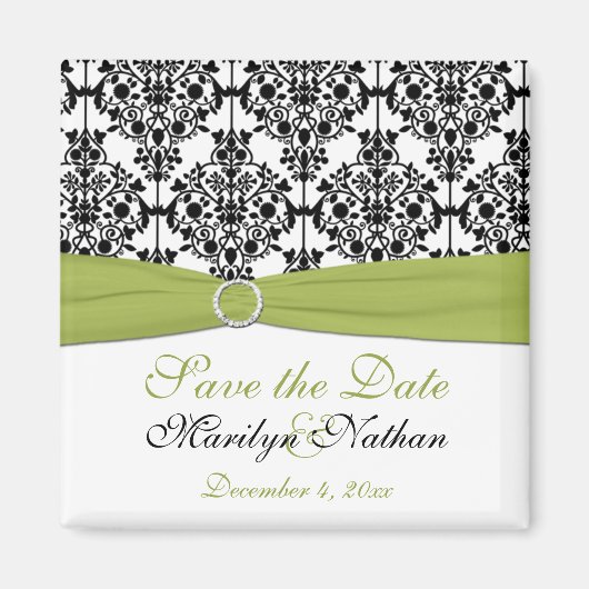 Groene, witte en zwarte Damask bruiloft magneet (Voorkant)