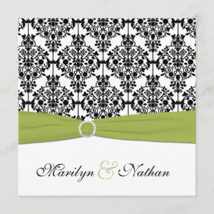 Groene, witte en zwarte Damask III Wedding Invite Kaart