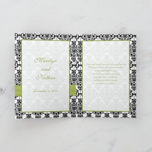 Groene, Witte en Zwarte Damast Bedankkaart (Binnen)