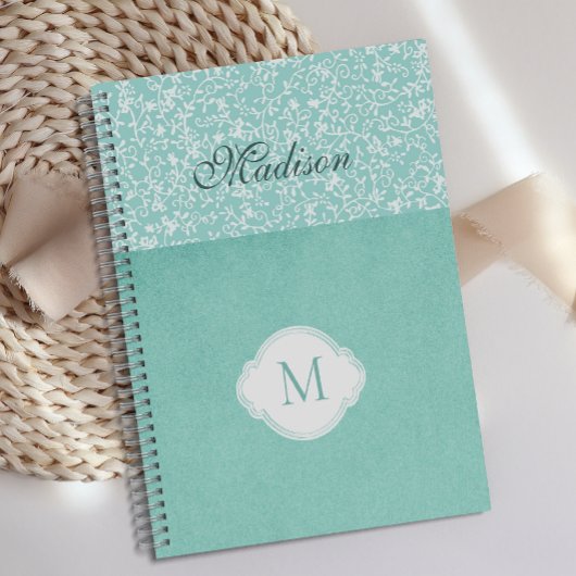 Groene witte Floral Pastel Trendy Monogram Planner