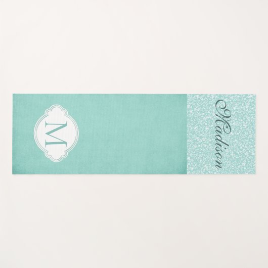 Groene witte Floral Pastel Trendy Monogram Yogamat (Voorkant (horizontaal))