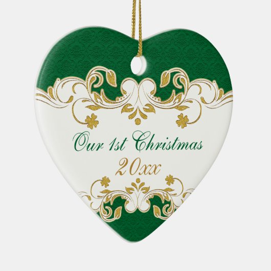 Groene witte gouden scrollers, Shamrocks 1 Kerstmi Keramisch Ornament (Rechts)