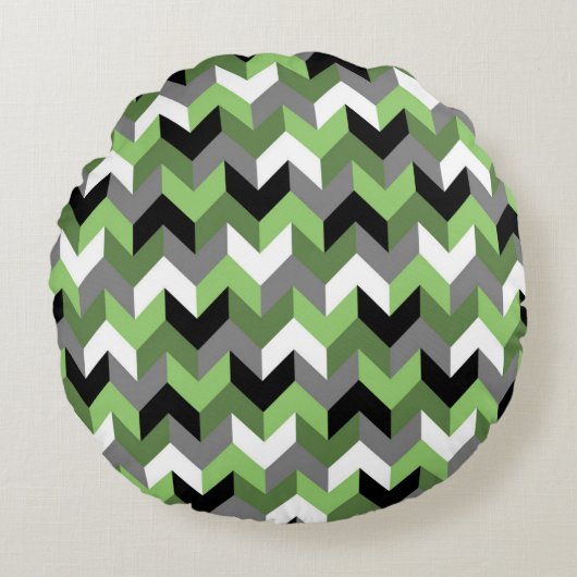 Groene, witte, grijze en zwarte Chevron Arrow Rond Kussen (Voorkant)