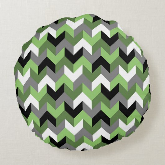 Groene, witte, grijze en zwarte Chevron Arrow Rond Kussen (Achterkant)