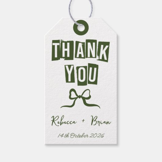 Groene & Witte Hand Getrokken Boog Huwelijk Cadeaulabel (Voorkant)