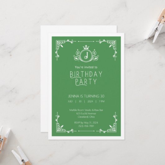 Groene & Witte Herfst Verjaardagsuitnodiging Kaart (Voorkant / Achterkant in situ)