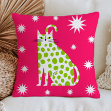 Groene Witte Kat met Stippen op Roze Moderne Felin