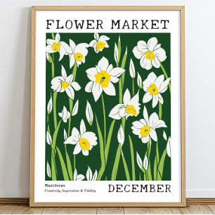 Groene Witte Narcissus December Geboorte Bloem Mar Poster
