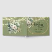 Groene witte pioenlicht bruiloft gastenboek (Volledig)
