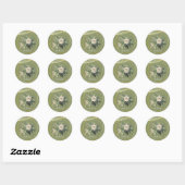 Groene witte pioenlicht bruiloft ronde sticker (Vel)