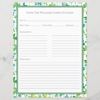 Groene Witte Recept Papierblad met Klavertjes