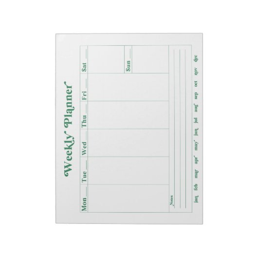 Groene, witte retro stijl weekplanner Notitieblok (Gedraaid)