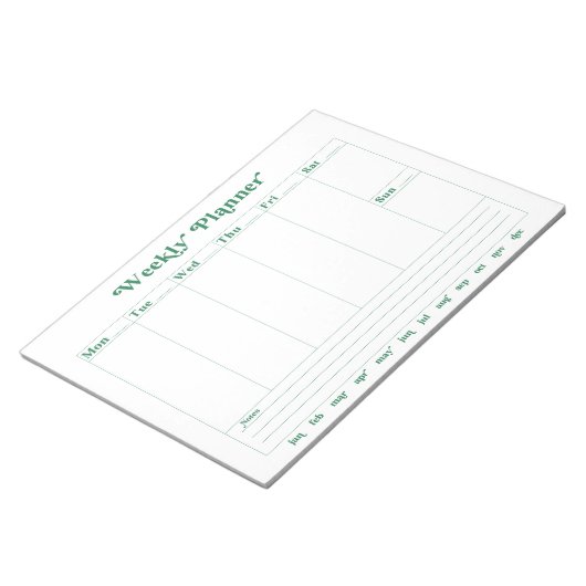 Groene, witte retro stijl weekplanner Notitieblok (Schuin)