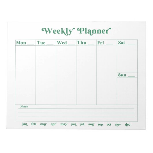 Groene, witte retro stijl weekplanner Notitieblok (Voorkant)