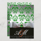 GROENE WITTE RIBBON EN ZWARTE DAMASKMONOGRAM Gold Kaart (Voorkant / Achterkant)