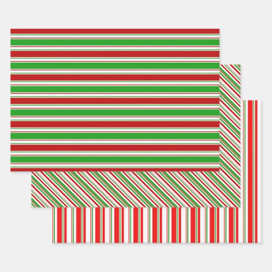 Groene, witte, rode, kerstachtige lijnen inpakpapier vel (Set)